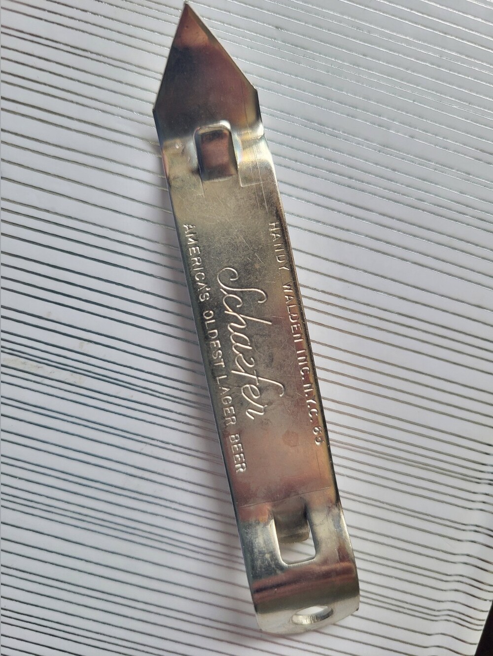 Vintage Bottle Opener Shaefer Oldest Can Church Key Beer Brewery Ale Lager